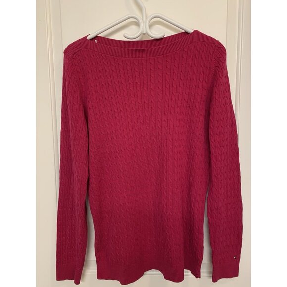 Tommy Hilfiger Cable Knit Sweater Women’s Medium Pink Preppy Light Sweater - Picture 1 of 8